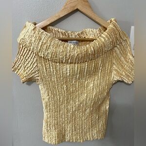 Vintage Pile Ou Face Paris Crinkle Off-Shoulder Top One Size Gold Champagne